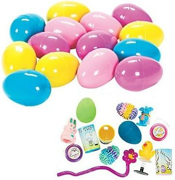 24 Toy Filled Easter Eggs . Eggs Measure 2.5 Inches Filled with Easter Toys Whistles Tattoos Easter Stickers and More... (Bulk 24 Pack Great for School Easter Egg Hunt) By Easter