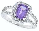 0.32ct Emerald Cut Amethyst and Diamond Ring in 10Kt White Gold