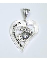Beautiful Sterling Silver Marine Mom Heart Pendant, Designed and Handcrafted By Marine Corps Veterans and 100% Made in USA. We Ensure Attention to the Details, Exceptional Designs and Highest Quality Is Delivered to You. USMC Veteran owned.