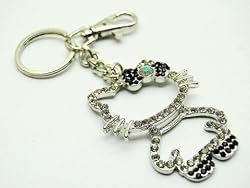 Bling Crystal Kitty Cat Outline Keychain & Purse Charm - Ice, Black & Aurora Borealis Crystals