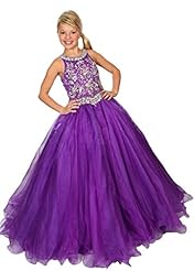 Girls Beaded Crystals Jeweled Crystal   Ball Gown Pageant Dress 