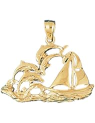 Dazzlers Solid 14 karats gold Dolphins and Ship Charm Pendant Available in three colors from jewelsberry (weights: 3.4 grams only)