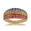 Pink Yellow Blue Sapphire Ring Trio Band Yellow Gold