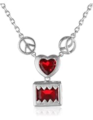 DOMO White Bronze Red Glass "Love, Peace, Hope" Necklace, 17"