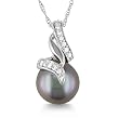 10k White Gold Black Tahitian Cultured Pearl with Diamond Accent Pendant (1/10 cttw, H-I Color, I2-I3 Clarity), 17"