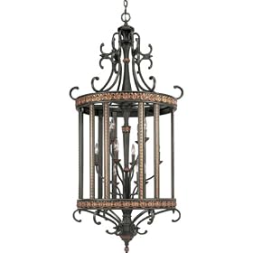 Progress Lighting P3674-92C Twelve-Light Three-Tier Foyer Fixture with Decorative Acorn Ornaments and Carved Acanthus Leaf Detail, Old Iron Crackle