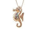 Rose Gold Over Sterling Silver Sealife Seahorse Pendant with Created Pink Opal Inlay