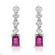 Earrings With 2.03ctw Precious Stones - Genuine Clean Diamonds and Rubies White Gold Length 22mm