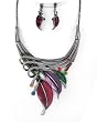 Hand Painted Dark Leaf Necklace and Earrings Set Fashion Jewelry