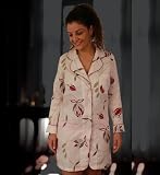 Catherine, Sleep Shirt 100% Flax Linen, Size X-Large, Color Heavenly Pink-Floral