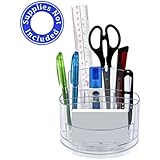 Adir Clear Acrylic Rotating 7 Compartment Multi-functional Office Supply Desktop Organizer Tray, Post-it Note Holder, Paper Clips Holder