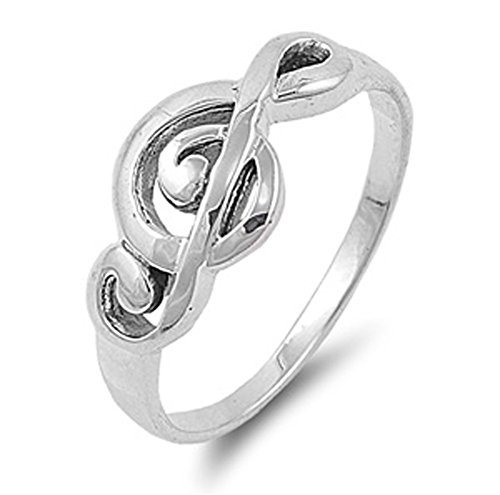Sterling Silver Women's Treble Clef Note Fashion Music Ring Band 9mm Sizes 4-10