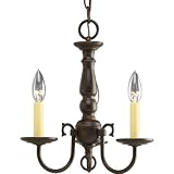Progress Lighting P4354-20 3-Light Americana Chandelier with Delicate Arms and Decorative Center Column and Candelabra Lamps with Chain and Ceiling Mountings Included, Antique Bronze