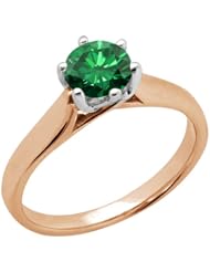 0.80 Ct Round Green SI1/SI2 Diamond 18K Rose Gold Ring