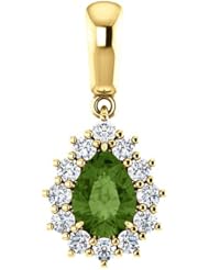 18K Yellow Gold 7.00x5.00mm Pear Cut Green Tourmaline and Diamond Pendant -- LIFETIME WARRANTY
