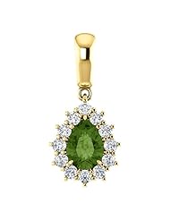 14K Yellow Gold 7.00x5.00mm Pear Cut Green Tourmaline and Diamond Pendant -- LIFETIME WARRANTY