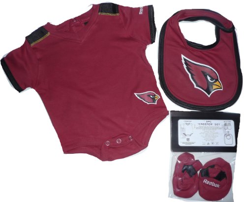 Arizona Cardinals 3pc Onesie Creeper Bib Bootie Set 3 6 Months