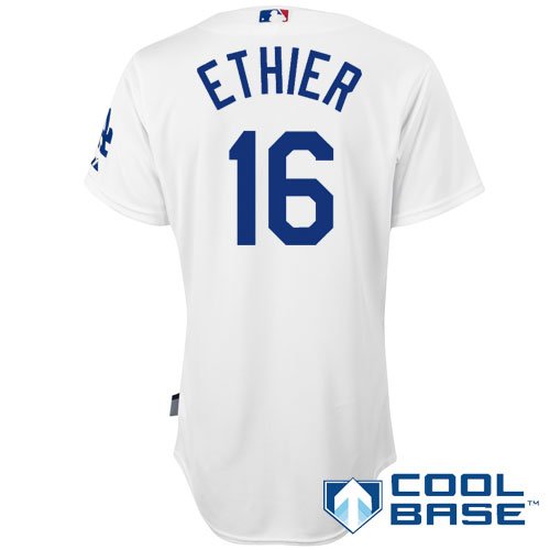 MLB Men's Los Angeles Dodgers Andre Ethier Six Button Cool Base Authentic Home Jersey (White, 40/Medium)