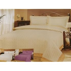 3 PCS Quilted Fully Embroidery Bedspreads / Beige Queen Size