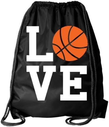 Black Basketball Square Love Drawstring DuroCord Bag (Black)
