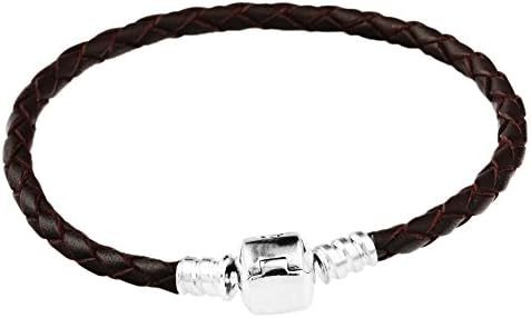 ANNYMORE 925 Sterling Silver Clasp Braided Dark Chocolate Genuine Leather Bracelet Cord 17cm w PA Logo