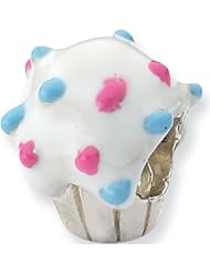 Reflection Beads Silver Enamel Sprinkled White Cupcake Food Bead
