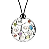 Sterling Silver and 14K Yellow Gold Freshwater Cultured Pearl and Multi-Color Gemstones Pendant