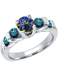 1.68 Ct Round Blue Mystic Topaz Diamond 18K White Gold Ring