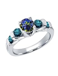 1.68 Ct Round Blue Mystic Topaz Diamond 14K White Gold Ring