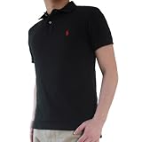ポロ ラルフローレン メンズ POLO RALPH LAUREN メンズ CUSTUM FIT(カスタムフィット) 鹿の子 ラルフ 半袖ポロシャツ 0723 ブラック×レッド XLサイズ 並行輸入品