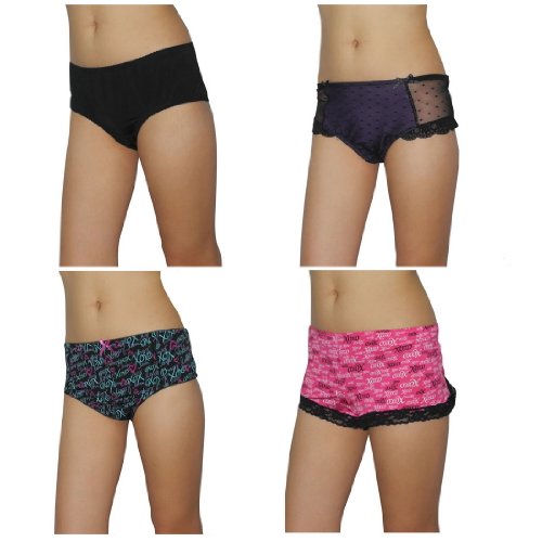 4 PACK: Ladies XOXO Sexy Stretch Hipster Briefs Panties Underwear / Knickers - Multicolor