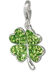 SilberDream Glitter Charm Swarowski Elements green shamrock, 925 Sterling Silver Charms Pendant with Lobster Clasp for Charms Bracelet, Necklace or Earring GSC215G