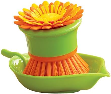 Beatuiful Floral Veggie Scrubber and Leaf Holder - Brush is an orange & yellow daisy
