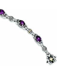 Sterling Silver with 14k Gold 5.43Rhodolite Garnet 7.25in Bracelet - Antique Boutique - Vintage Style - Jewelry