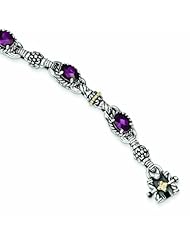 Sterling Silver with 14k Gold 5.43Rhodolite Garnet 7.25in Bracelet - Antique Boutique - Vintage Style - Jewelry