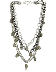 Devon Leigh "Bold Silver" Multi-Tier Gun Metal Rhodium Brushed Raw Pyrite Necklace
