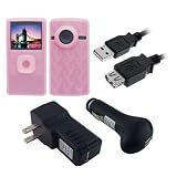 Pure Digital Flip Ultra HD (PINK) Anti Slip Silicone Skin / Gel Skin Case Cover w/ USB 6 Foot Extension Cable w/ USB Car and Wall / Travel Charger