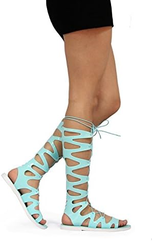 Static Fashion Womens Lace Up Jelly Gladiator Sandals,Mint,8