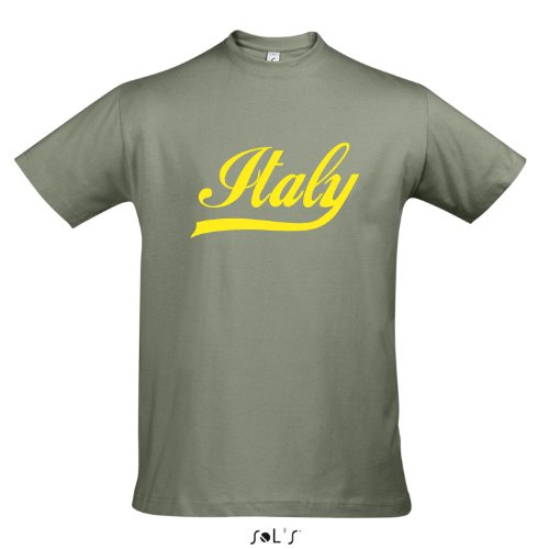 T-Shirt Italien Oldschool Italy LÄNDERSHIRT EM / WM FAN Trikot S-XXL , Khaki – gelb , S