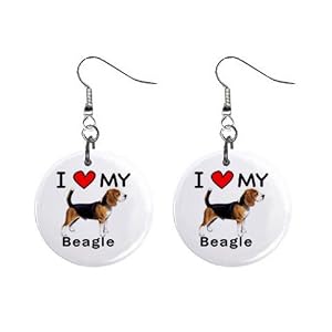 I Love My Beagle Button Earrings
