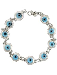 Sterling Silver Evil Eye Bracelet Clear Blue, 3/8 inch (10 mm) wide