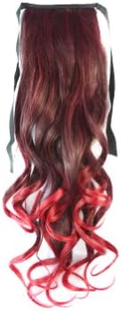 Baifu Women's Wig Drawstring Ponytails Body Wave Hair Two Tone Ombre Lace-up Hairpiece Color Black to Burgundy Red