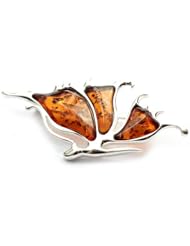 SilverAmber 925 Sterling Silver & Baltic Amber Jewellery - Designer Brooch AD801