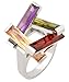 JanKuo Jewelry Silver Tone with a Combination of Four Long Bar Multi-Color CZ Ring with Gift Box