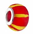 Pandora Style Charm Bead (Z66) Murano Style Lampwork Glass (14mm x 10mm) (fits Troll too) ~ Red and Yellow Stripe