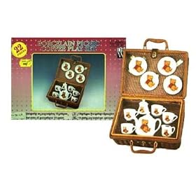 13 Piece Miniature Childs Tea Set with Complete with Picnic Basket