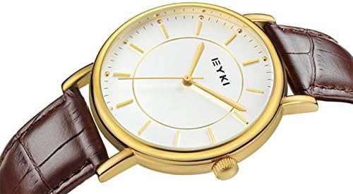 Fashion Couple Watch Chronograph Quartz Sport Leather Strap Band Analog Wrist Watch(brown and white)