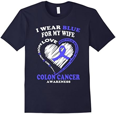 Men's Colon Cancer T Shirt - I Wear Blue For My Wife XL Navy