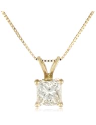 IGI Certified 18k Gold Princess Cut Diamond Solitaire Pendant Necklace (3/4 cttw, H-I Color, SI1-SI2 Clarity), 18"