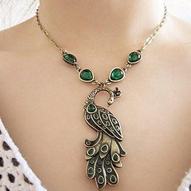 JEW JEWLY [NewYearSale]Women's Vintage Green bohemian peacock clavicle Necklace N384